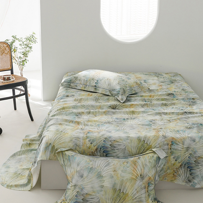 91家纺网 家纺一手货源 找家纺 洽想家 2025新款100%纯竹纤维凉席竹席冰丝席三件套空调席凉感席竹纤维软席子三件套 鸢尾绿