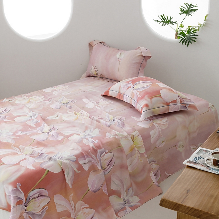 91家纺网 家纺一手货源 找家纺 洽想家 2025新款100%纯竹纤维凉席竹席冰丝席三件套空调席凉感席竹纤维软席子三件套 绽放粉