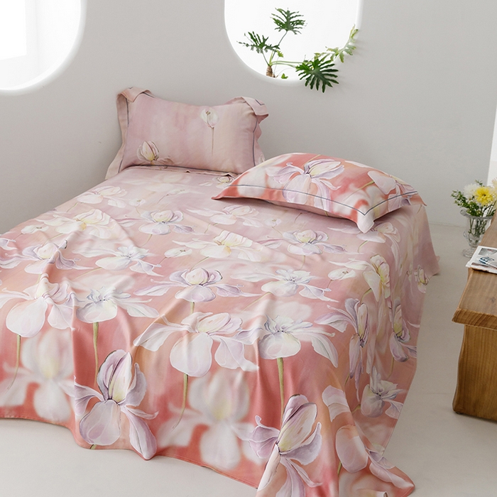 91家纺网 家纺一手货源 找家纺 洽想家 2025新款100%纯竹纤维凉席竹席冰丝席三件套空调席凉感席竹纤维软席子三件套 绽放粉