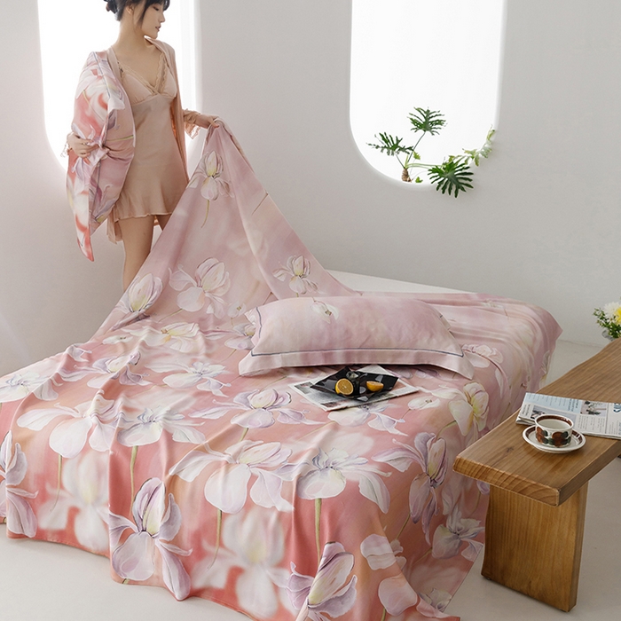 91家纺网 家纺一手货源 找家纺 洽想家 2025新款100%纯竹纤维凉席竹席冰丝席三件套空调席凉感席竹纤维软席子三件套 绽放粉