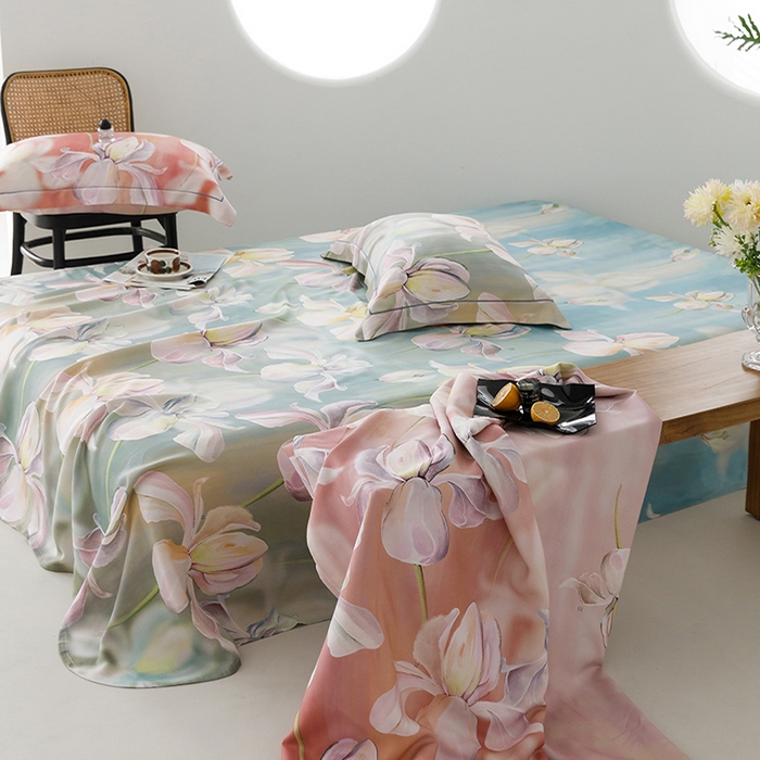 91家纺网 家纺一手货源 找家纺 洽想家 2025新款100%纯竹纤维凉席竹席冰丝席三件套空调席凉感席竹纤维软席子三件套 绽放粉