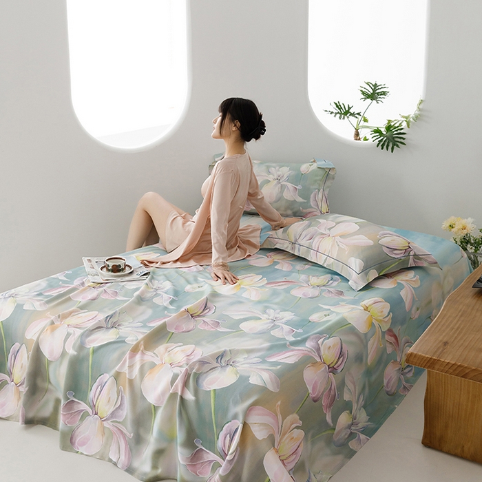 91家纺网 家纺一手货源 找家纺 洽想家 2025新款100%纯竹纤维凉席竹席冰丝席三件套空调席凉感席竹纤维软席子三件套 绽放绿