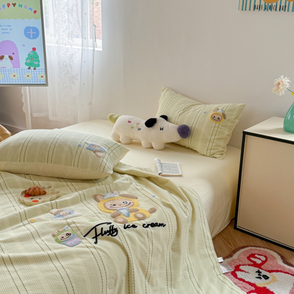 91家纺网 家纺一手货源 找家纺 （总）柚子YOUTH 2025新款水洗棉提花毛巾绣夏被四件套