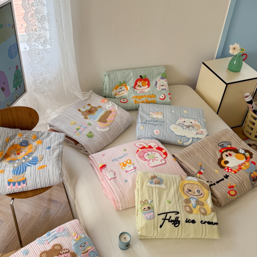 91家纺网 家纺一手货源 找家纺 （总）柚子YOUTH 2025新款水洗棉提花毛巾绣夏被四件套