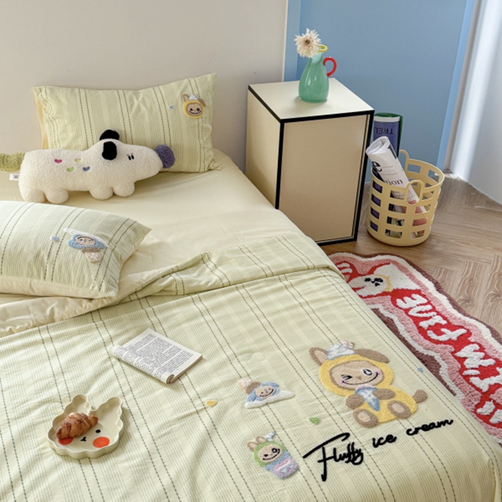 91家纺网 家纺一手货源 找家纺 柚子YOUTH 2025新款水洗棉提花毛巾绣夏被四件套 阿布布