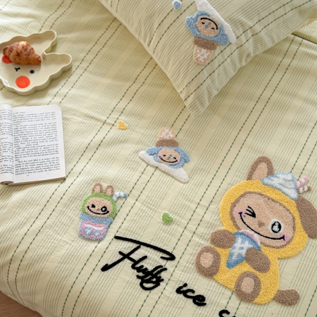 91家纺网 家纺一手货源 找家纺 柚子YOUTH 2025新款水洗棉提花毛巾绣夏被四件套 阿布布