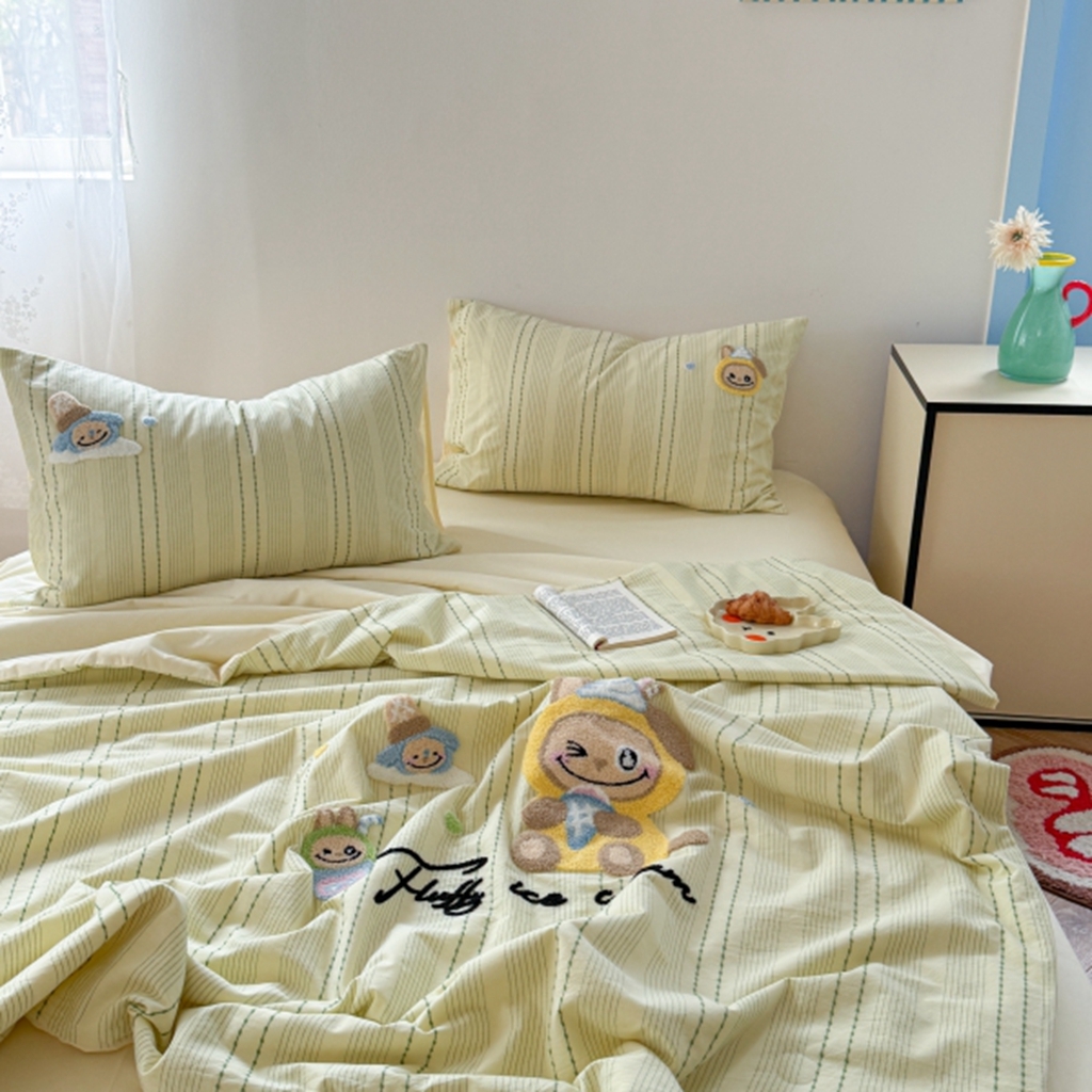 91家纺网 家纺一手货源 找家纺 柚子YOUTH 2025新款水洗棉提花毛巾绣夏被四件套 阿布布