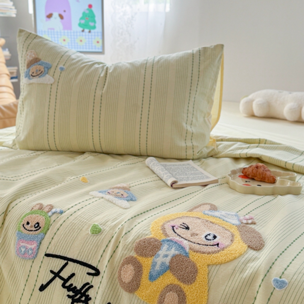 91家纺网 家纺一手货源 找家纺 柚子YOUTH 2025新款水洗棉提花毛巾绣夏被四件套 阿布布