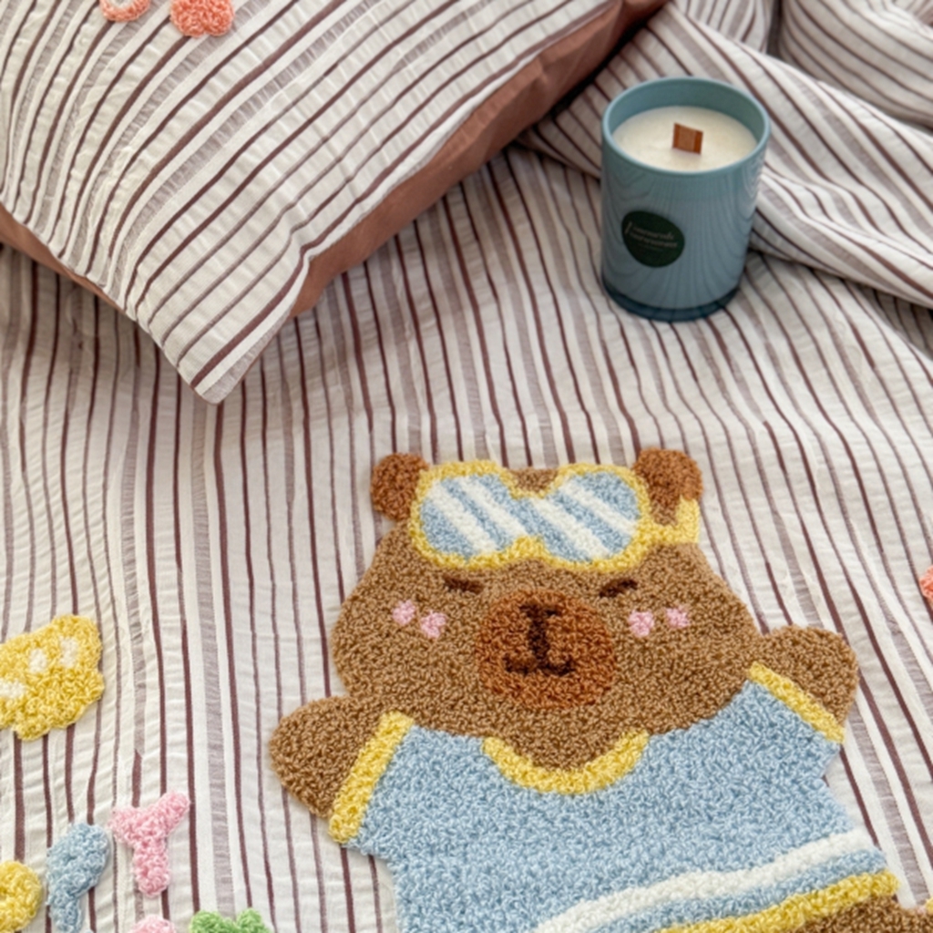 91家纺网 家纺一手货源 找家纺 柚子YOUTH 2025新款水洗棉提花毛巾绣夏被四件套 快乐冲浪