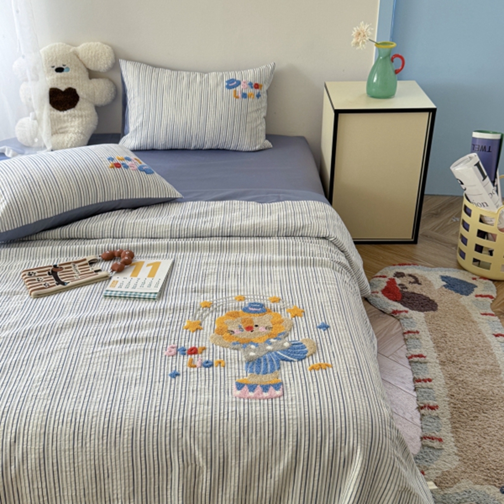 91家纺网 家纺一手货源 找家纺 柚子YOUTH 2025新款水洗棉提花毛巾绣夏被四件套 狮子星星