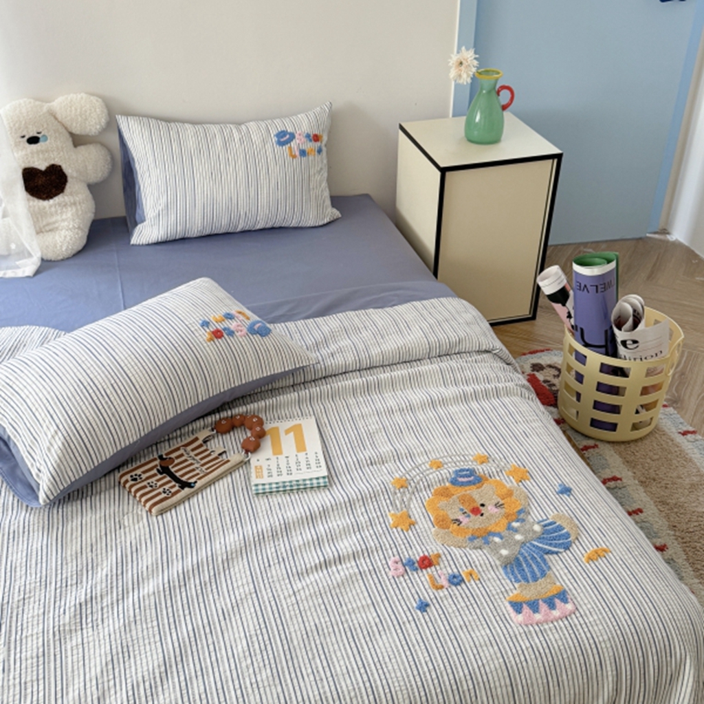 91家纺网 家纺一手货源 找家纺 柚子YOUTH 2025新款水洗棉提花毛巾绣夏被四件套 狮子星星