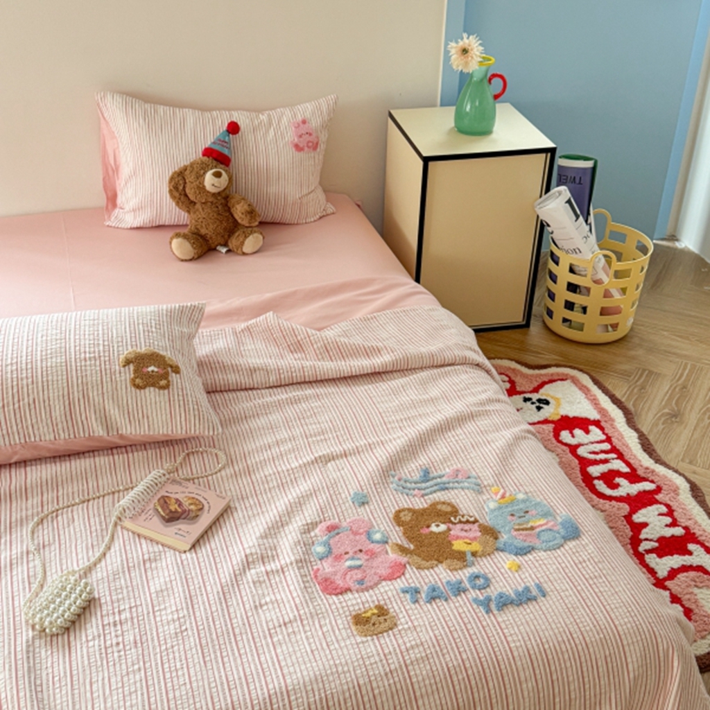 91家纺网 家纺一手货源 找家纺 柚子YOUTH 2025新款水洗棉提花毛巾绣夏被四件套 音乐章鱼