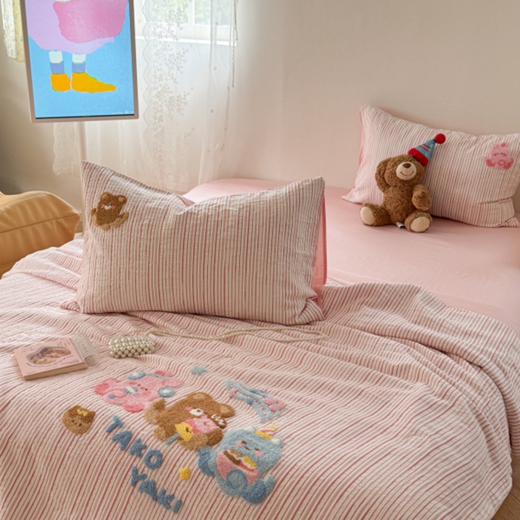 91家纺网 家纺一手货源 找家纺 柚子YOUTH 2025新款水洗棉提花毛巾绣夏被四件套 音乐章鱼