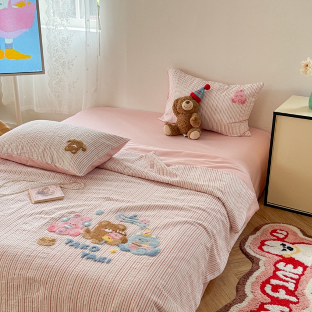 91家纺网 家纺一手货源 找家纺 柚子YOUTH 2025新款水洗棉提花毛巾绣夏被四件套 音乐章鱼