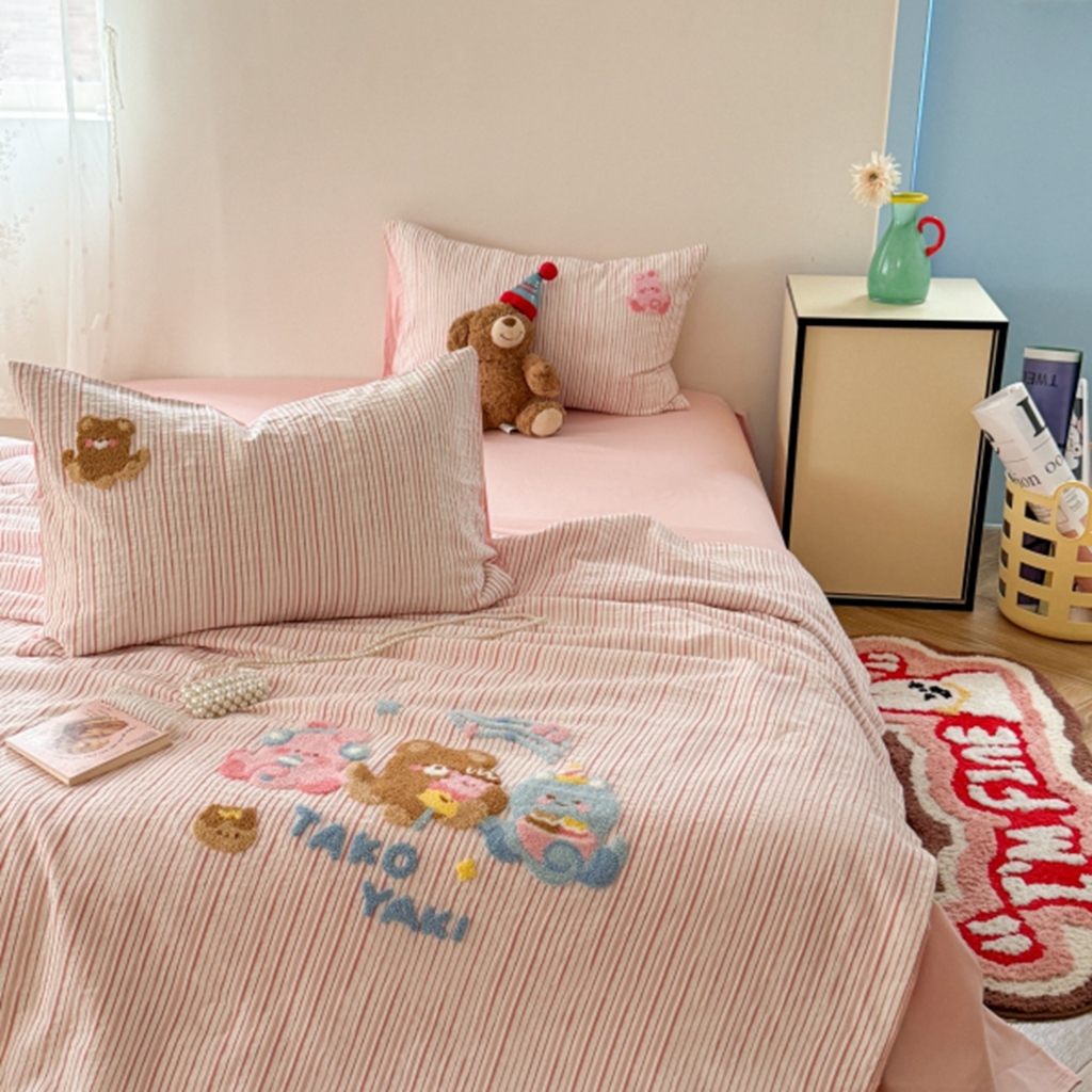 91家纺网 家纺一手货源 找家纺 柚子YOUTH 2025新款水洗棉提花毛巾绣夏被四件套 音乐章鱼