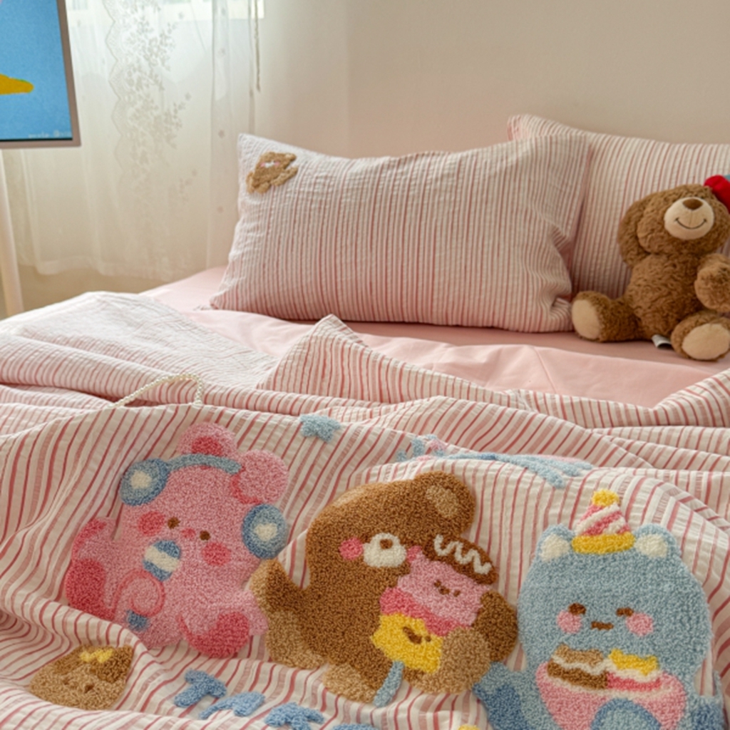 91家纺网 家纺一手货源 找家纺 柚子YOUTH 2025新款水洗棉提花毛巾绣夏被四件套 音乐章鱼