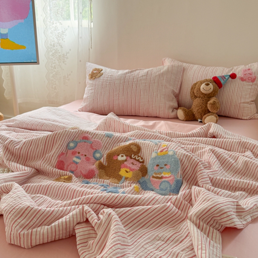 91家纺网 家纺一手货源 找家纺 柚子YOUTH 2025新款水洗棉提花毛巾绣夏被四件套 音乐章鱼