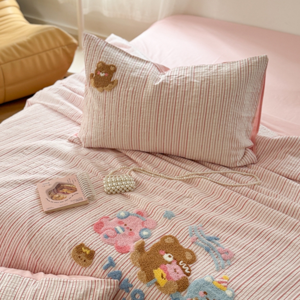 91家纺网 家纺一手货源 找家纺 柚子YOUTH 2025新款水洗棉提花毛巾绣夏被四件套 音乐章鱼