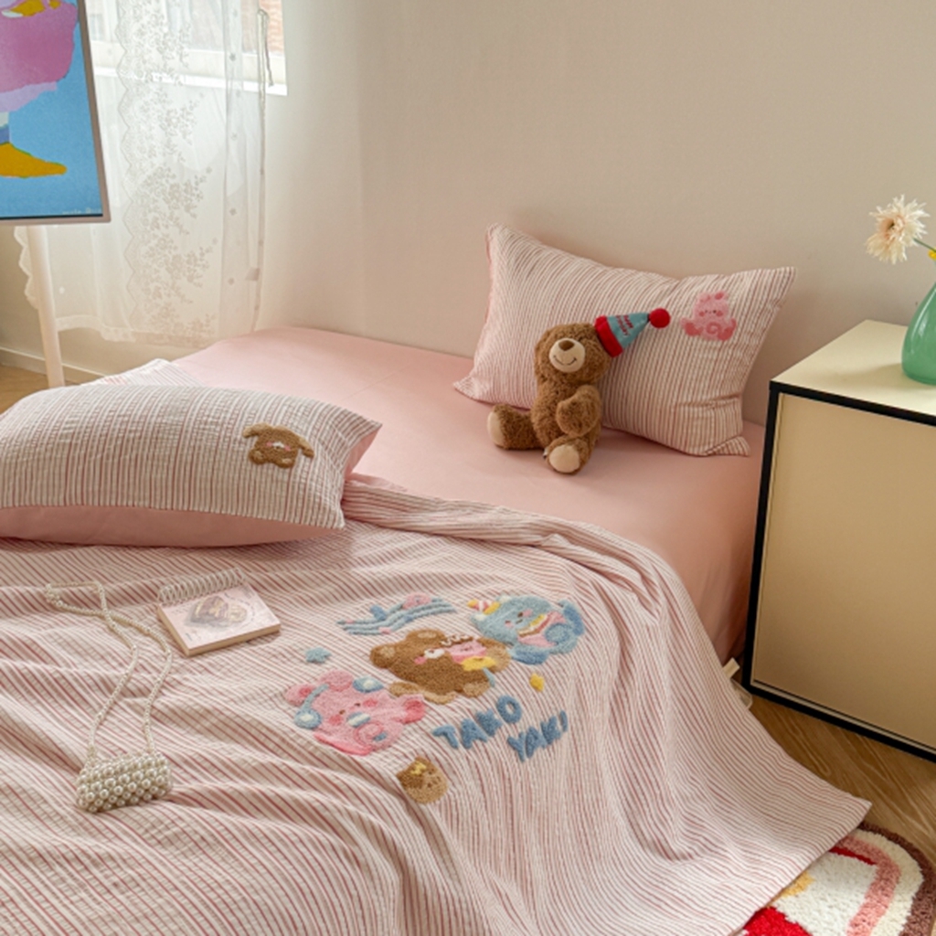 91家纺网 家纺一手货源 找家纺 柚子YOUTH 2025新款水洗棉提花毛巾绣夏被四件套 音乐章鱼