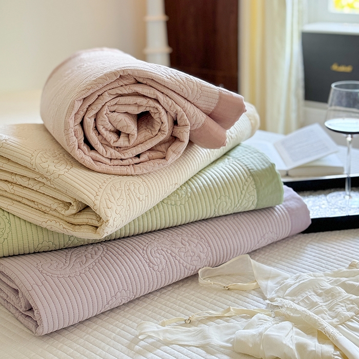 91家纺网 家纺一手货源 找家纺 琳可家居 2025春夏新款腰果花系列双面莱赛尔天丝床盖三件套高温水洗可机洗 组合图仅供参考