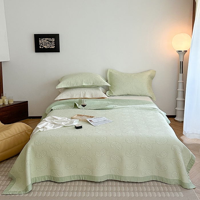 琳可家居 2025春夏新款腰果花系列双面莱赛尔天丝床盖三件套高温水洗可机洗 腰果花-清新绿