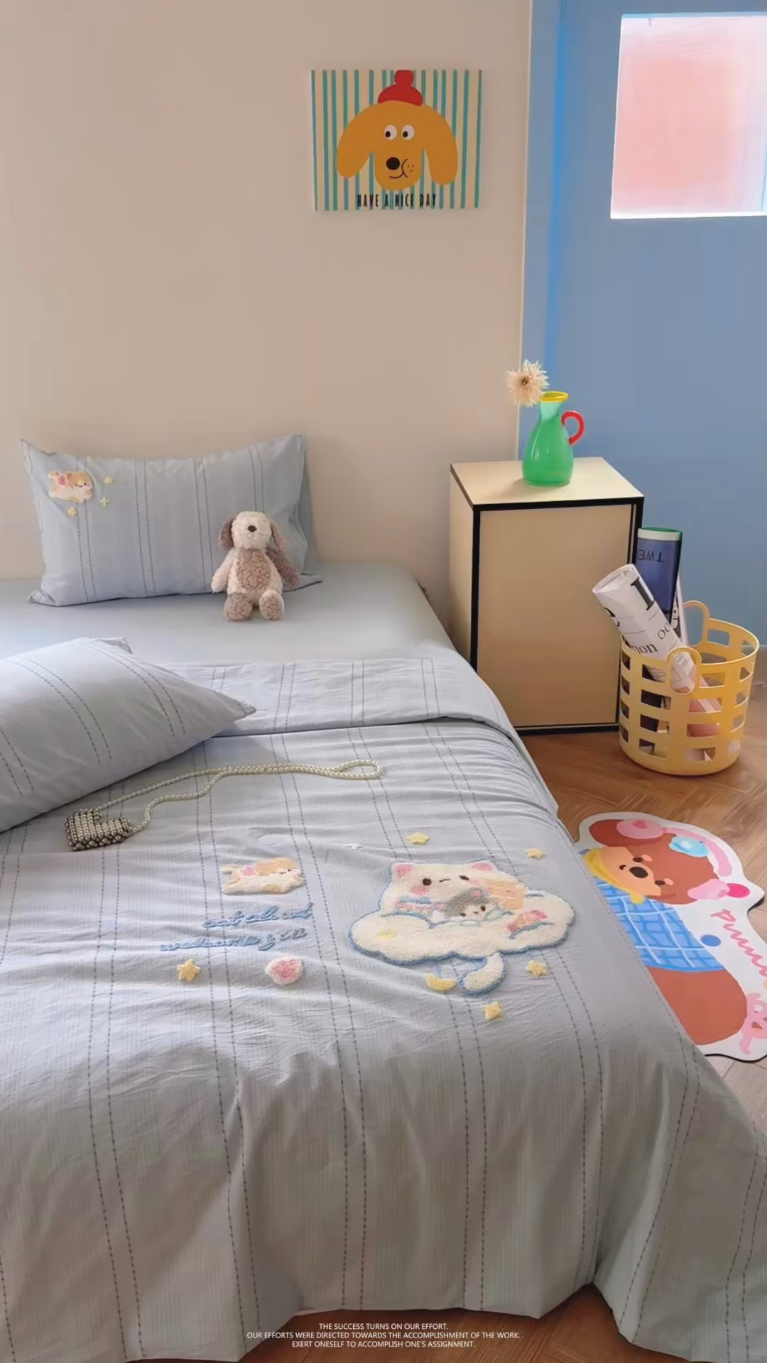 91家纺网 家纺一手货源 找家纺 柚子YOUTH 2025新款水洗棉提花毛巾绣夏被四件套 云朵小猫