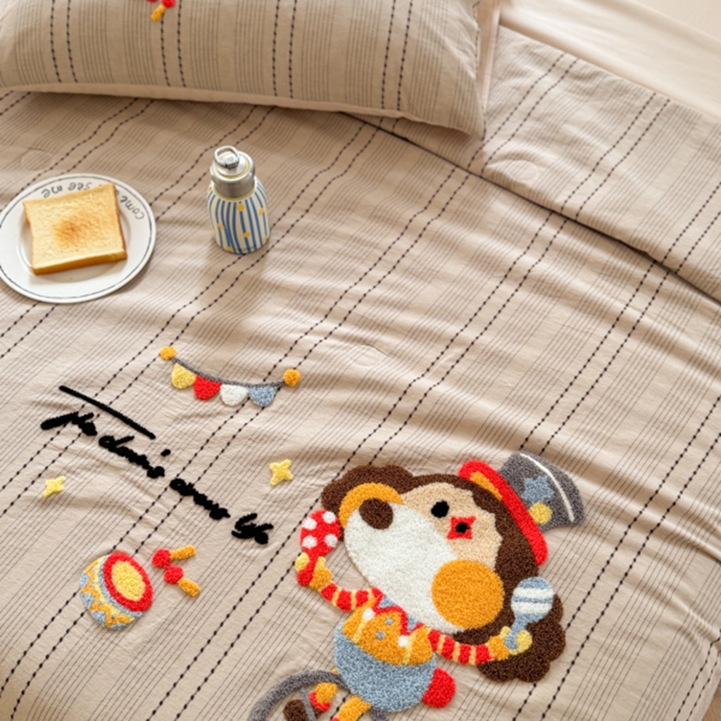 91家纺网 家纺一手货源 找家纺 柚子YOUTH 2025新款水洗棉提花毛巾绣夏被四件套 杂技小狗