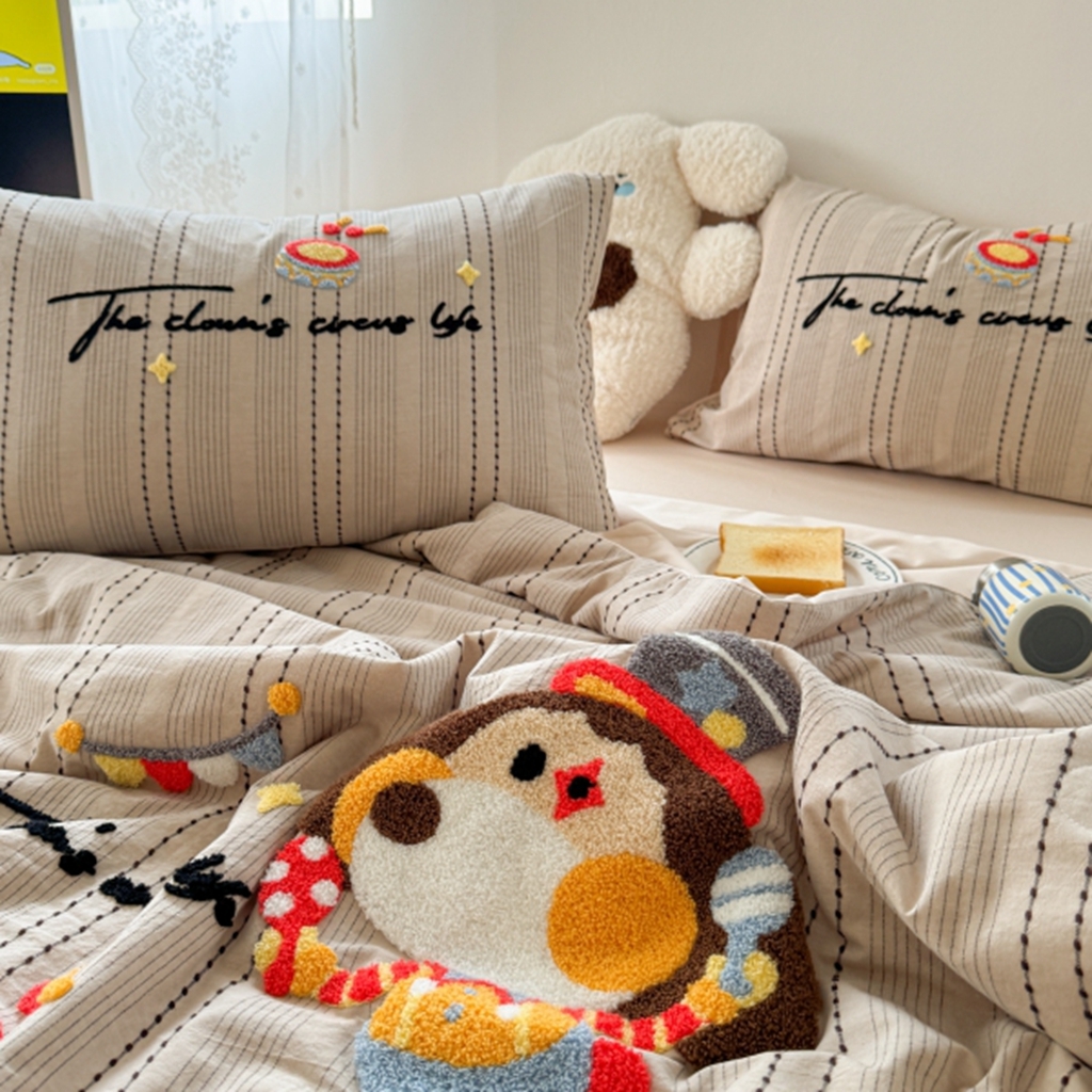 91家纺网 家纺一手货源 找家纺 柚子YOUTH 2025新款水洗棉提花毛巾绣夏被四件套 杂技小狗