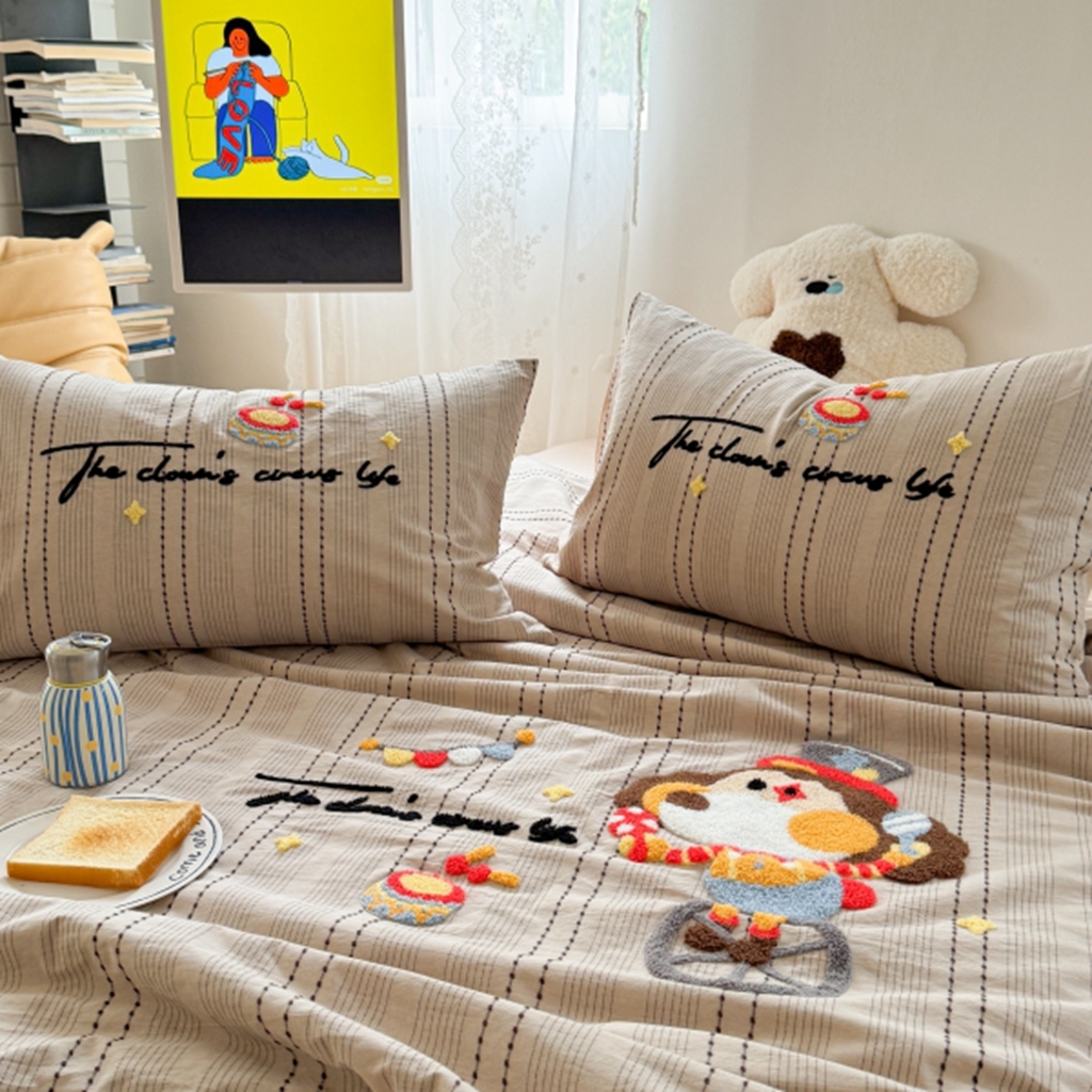 91家纺网 家纺一手货源 找家纺 柚子YOUTH 2025新款水洗棉提花毛巾绣夏被四件套 杂技小狗