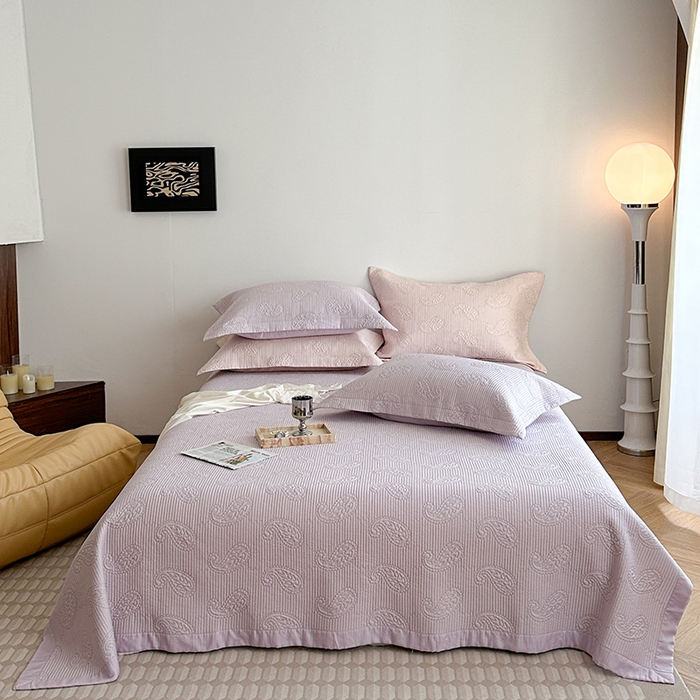 琳可家居 2025春夏新款腰果花系列双面莱赛尔天丝床盖三件套高温水洗可机洗 腰果花-清新紫