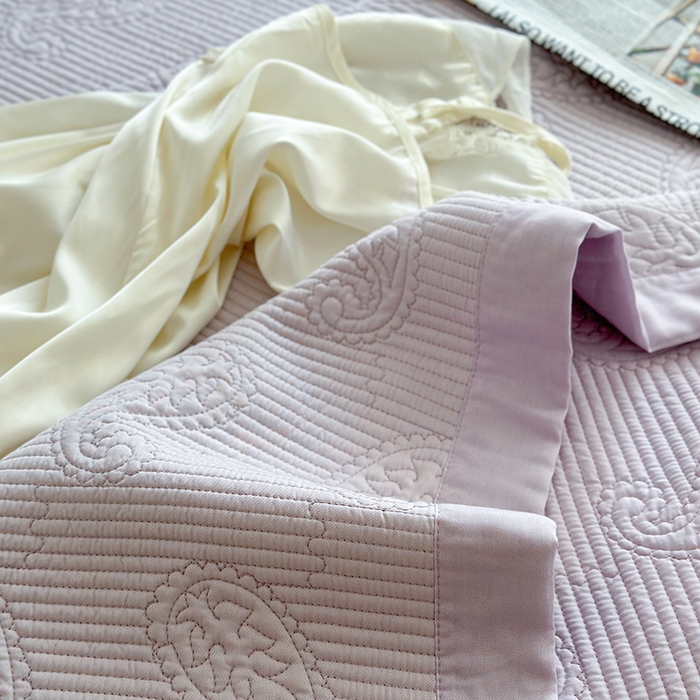 91家纺网 家纺一手货源 找家纺 琳可家居 2025春夏新款腰果花系列双面莱赛尔天丝床盖三件套高温水洗可机洗 腰果花-清新紫