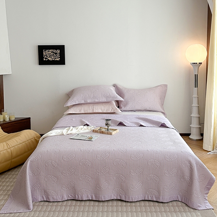 91家纺网 家纺一手货源 找家纺 琳可家居 2025春夏新款腰果花系列双面莱赛尔天丝床盖三件套高温水洗可机洗 腰果花-清新紫