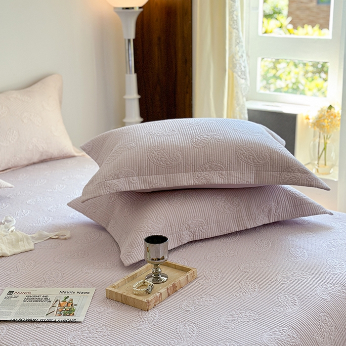 91家纺网 家纺一手货源 找家纺 琳可家居 2025春夏新款腰果花系列双面莱赛尔天丝床盖三件套高温水洗可机洗 腰果花-清新紫