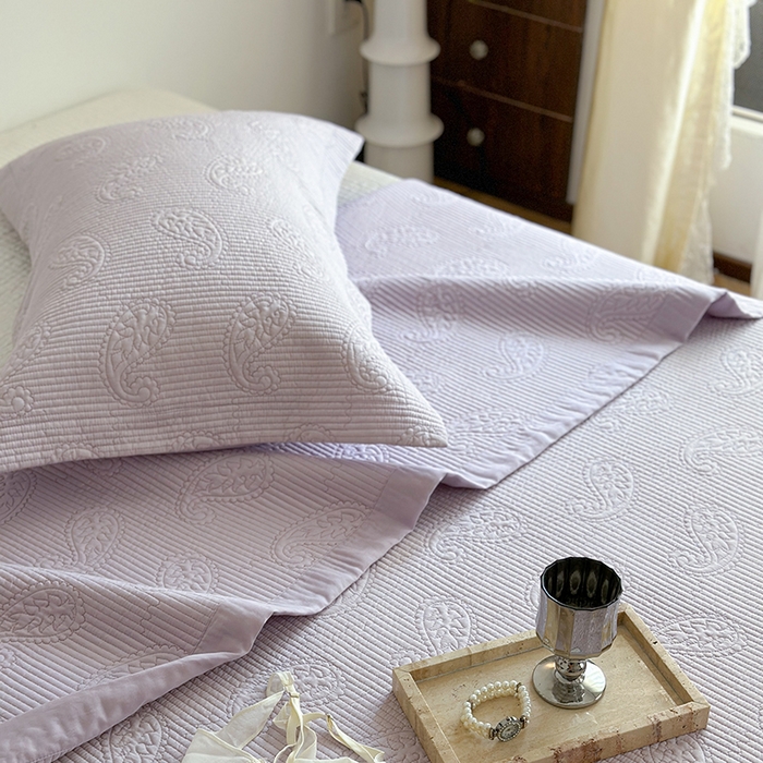 91家纺网 家纺一手货源 找家纺 琳可家居 2025春夏新款腰果花系列双面莱赛尔天丝床盖三件套高温水洗可机洗 腰果花-清新紫