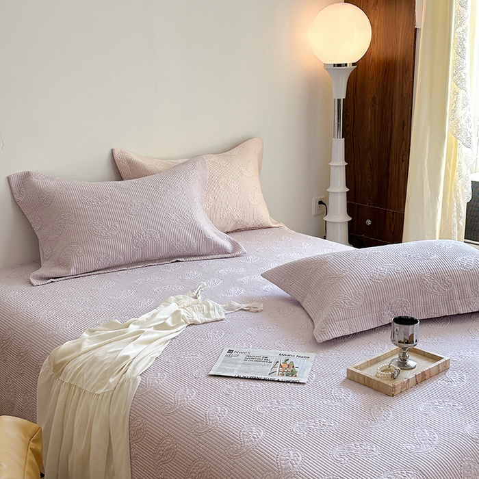 91家纺网 家纺一手货源 找家纺 琳可家居 2025春夏新款腰果花系列双面莱赛尔天丝床盖三件套高温水洗可机洗 腰果花-清新紫