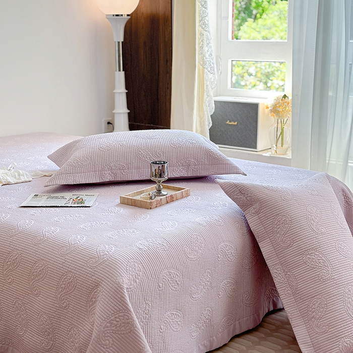 91家纺网 家纺一手货源 找家纺 琳可家居 2025春夏新款腰果花系列双面莱赛尔天丝床盖三件套高温水洗可机洗 腰果花-清新紫