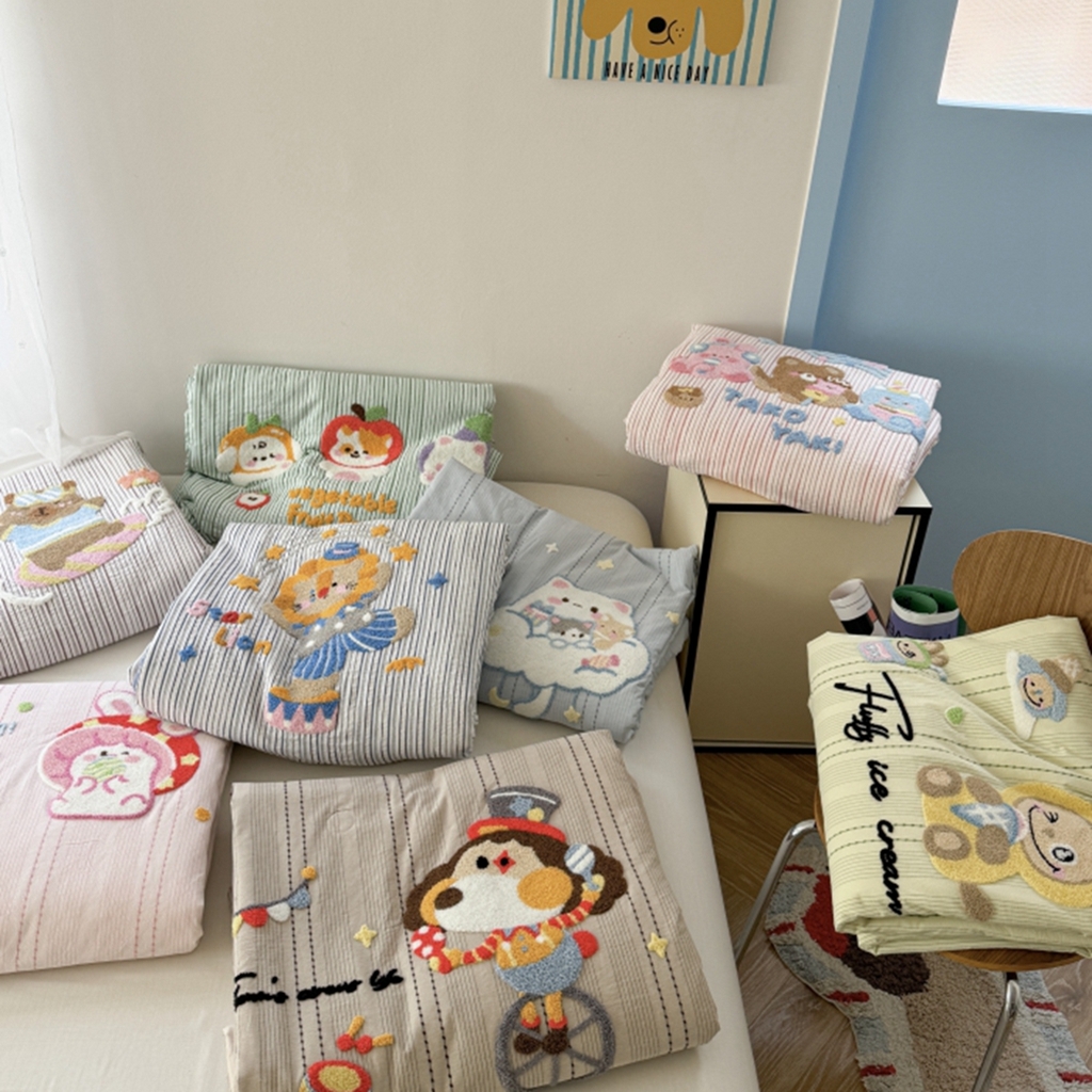 91家纺网 家纺一手货源 找家纺 柚子YOUTH 2025新款水洗棉提花毛巾绣夏被四件套 组合图仅供展示