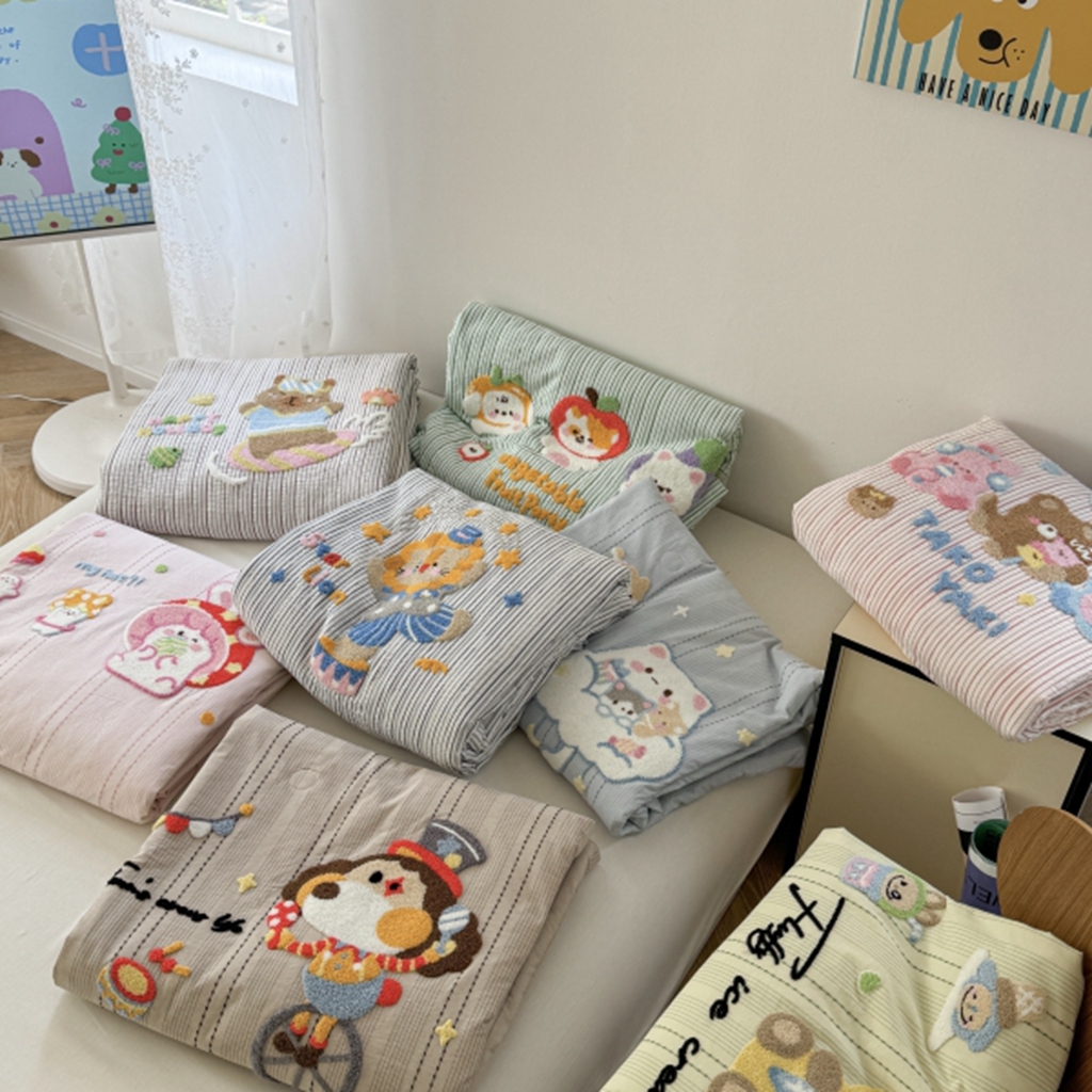 91家纺网 家纺一手货源 找家纺 柚子YOUTH 2025新款水洗棉提花毛巾绣夏被四件套 组合图仅供展示