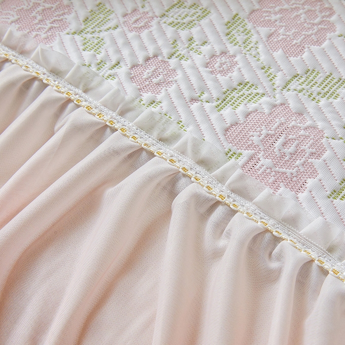 91家纺网 家纺一手货源 找家纺 罗艺轩 2025新款床裙款透气凉感豆豆软凉席席子 花妍-粉