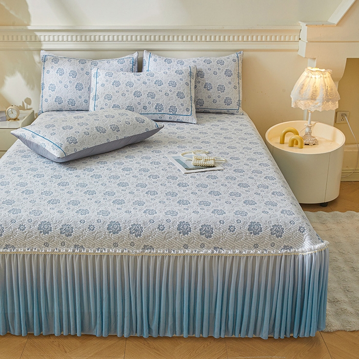 91家纺网 家纺一手货源 找家纺 罗艺轩 2025新款床裙款透气凉感豆豆软凉席席子 花妍-蓝