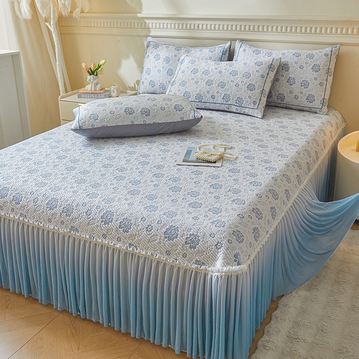 91家纺网 家纺一手货源 找家纺 罗艺轩 2025新款床裙款透气凉感豆豆软凉席席子 花妍-蓝