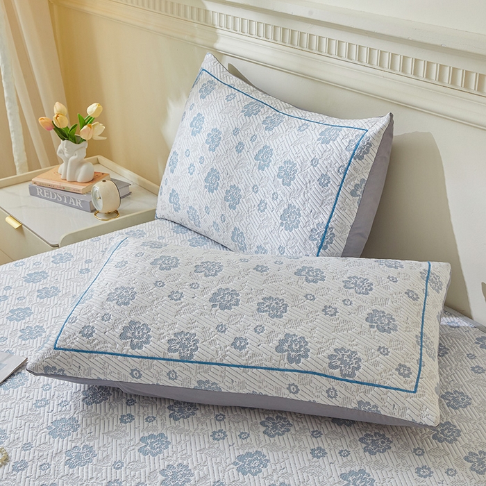 91家纺网 家纺一手货源 找家纺 罗艺轩 2025新款床裙款透气凉感豆豆软凉席席子 花妍-蓝