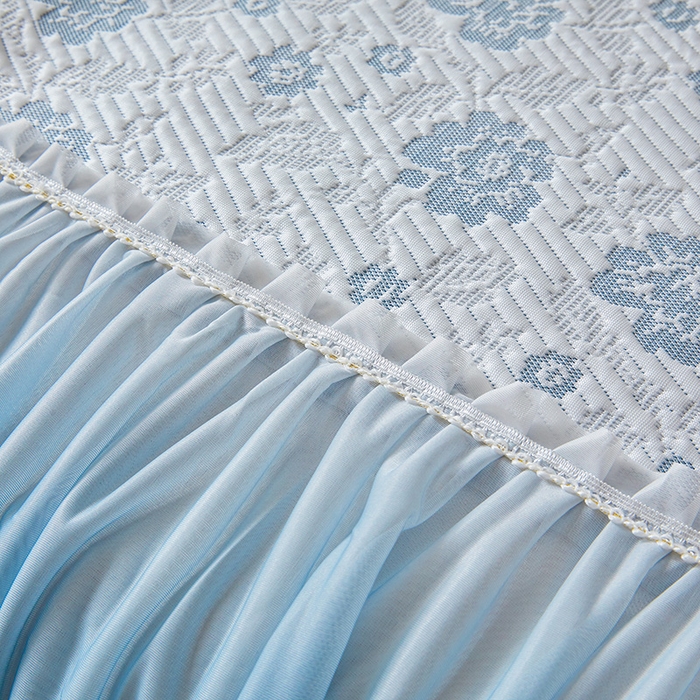 91家纺网 家纺一手货源 找家纺 罗艺轩 2025新款床裙款透气凉感豆豆软凉席席子 花妍-蓝