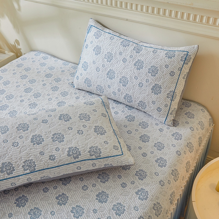 91家纺网 家纺一手货源 找家纺 罗艺轩 2025新款床裙款透气凉感豆豆软凉席席子 花妍-蓝