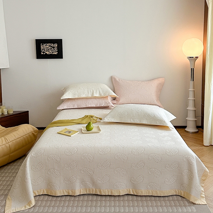 琳可家居 2025春夏新款腰果花系列双面莱赛尔天丝床盖三件套高温水洗可机洗 腰果花-优雅白