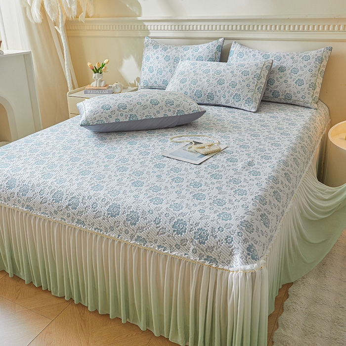 91家纺网 家纺一手货源 找家纺 罗艺轩 2025新款床裙款透气凉感豆豆软凉席席子 花妍-绿