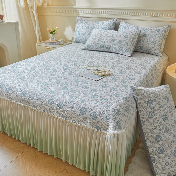 91家纺网 家纺一手货源 找家纺 罗艺轩 2025新款床裙款透气凉感豆豆软凉席席子 花妍-绿