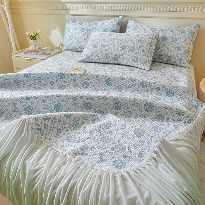 91家纺网 家纺一手货源 找家纺 罗艺轩 2025新款床裙款透气凉感豆豆软凉席席子 花妍-绿