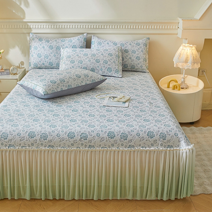 91家纺网 家纺一手货源 找家纺 罗艺轩 2025新款床裙款透气凉感豆豆软凉席席子 花妍-绿