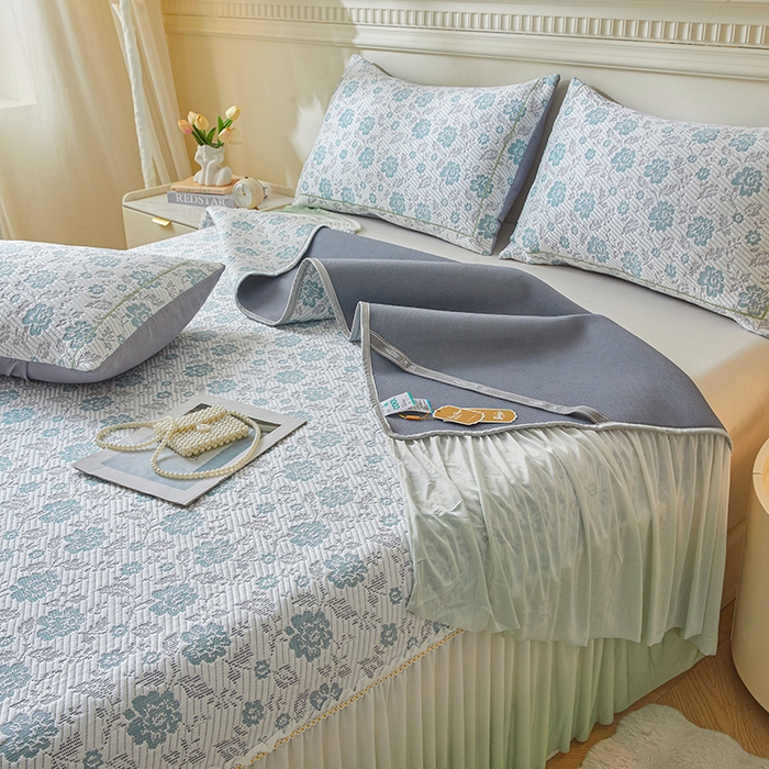 91家纺网 家纺一手货源 找家纺 罗艺轩 2025新款床裙款透气凉感豆豆软凉席席子 花妍-绿